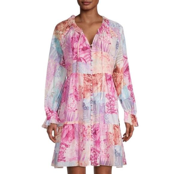 NWT Johnny Was Etta Floral Cotton-Silk Mini Dress Sz L - Picture 3 of 14